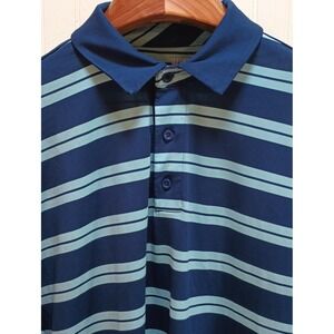 Under Armour Polo Shirt Mens XL Blue Stripe HeatGear Loose Golf Performance